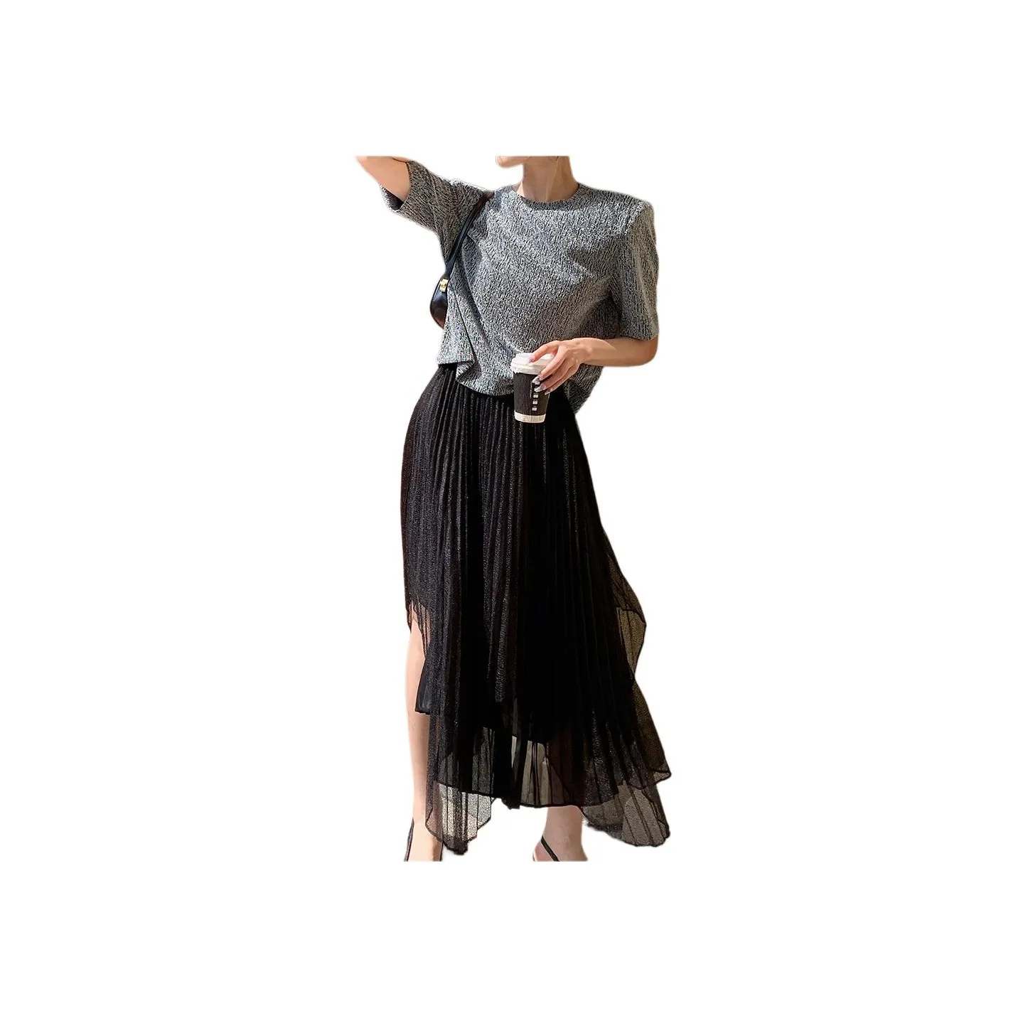 NANING9 Повседневная длинная юбка женская черная