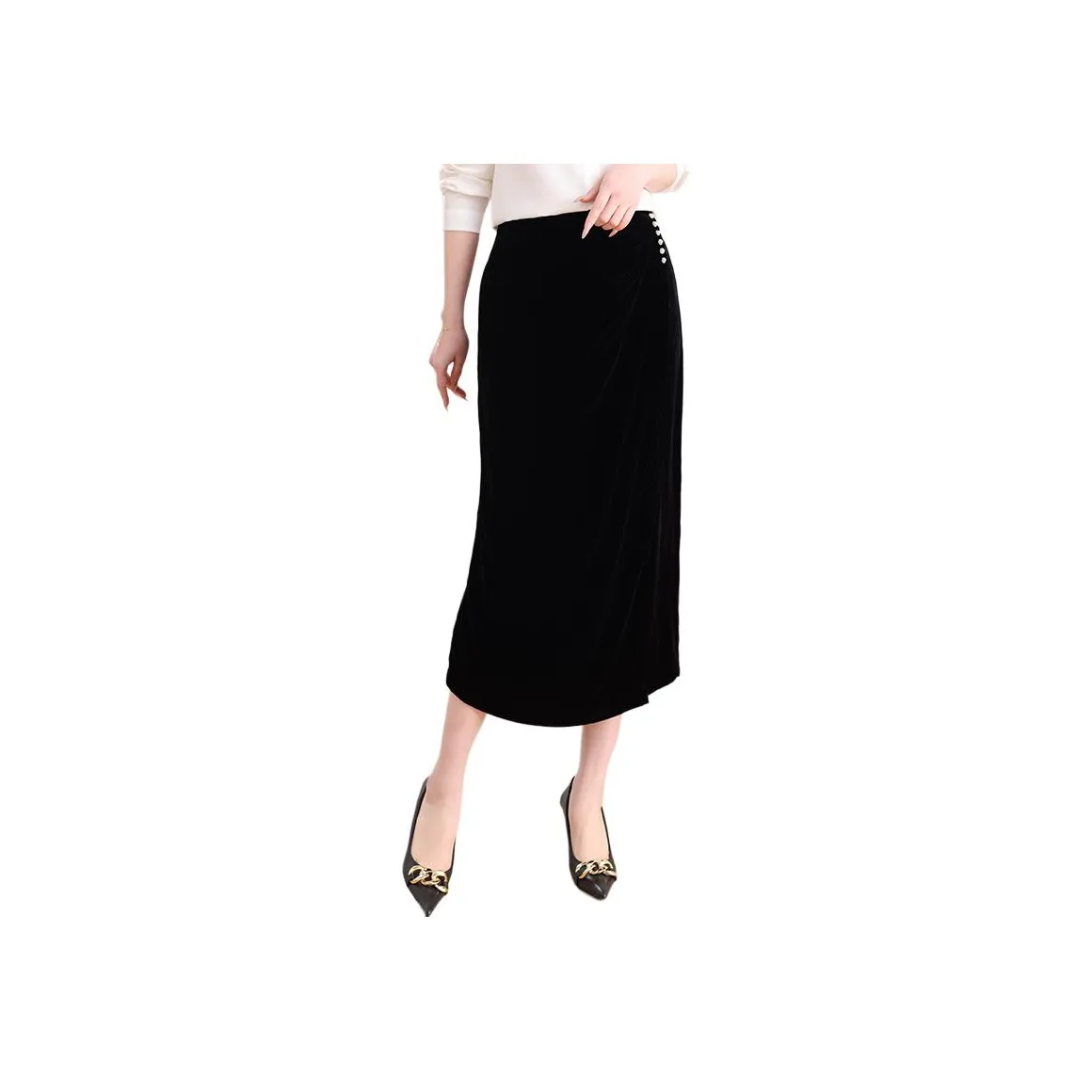 Yi Mengyuan Silk Casual Long Skirt Women's Black