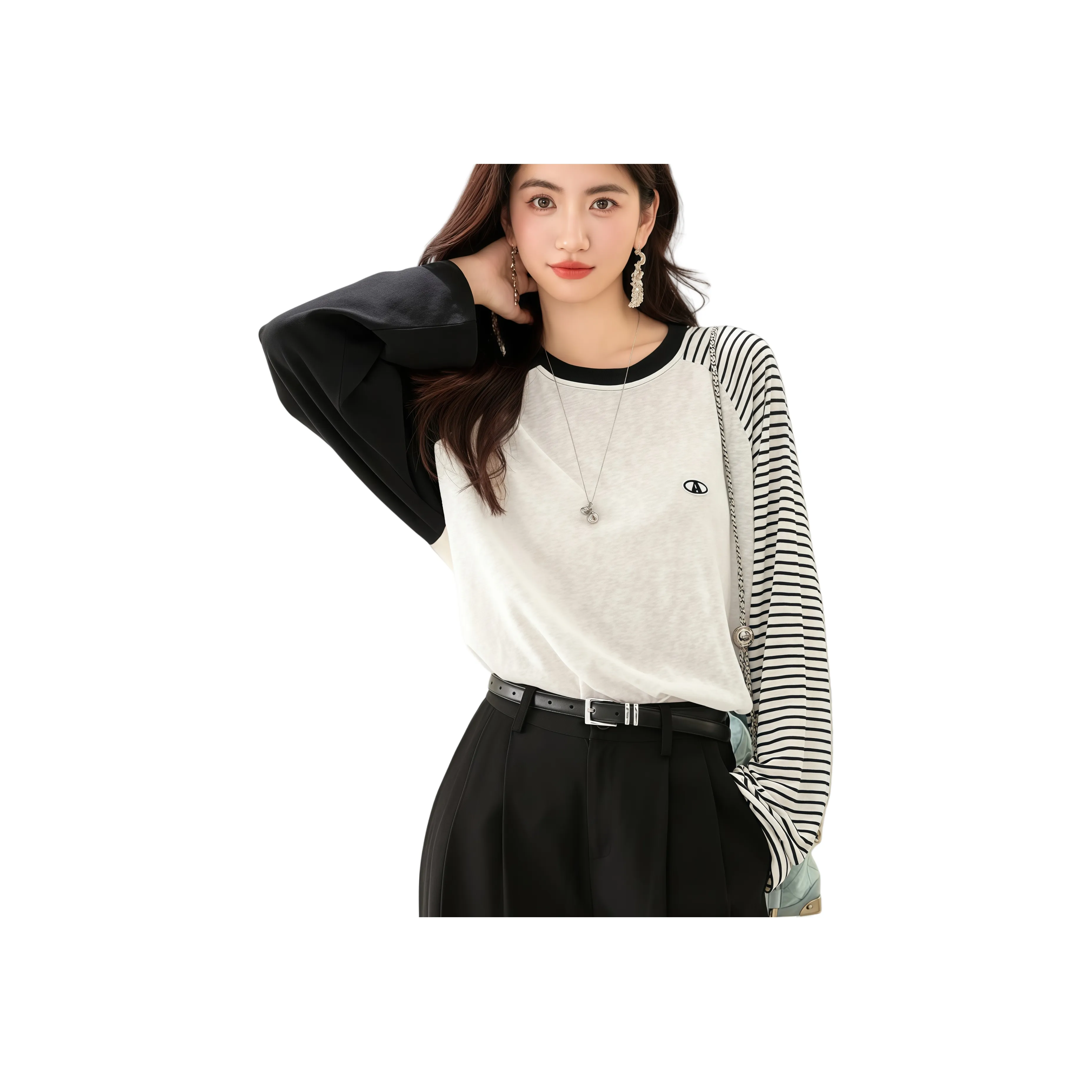 LANMOU Черный Белый Женские T-рубашки