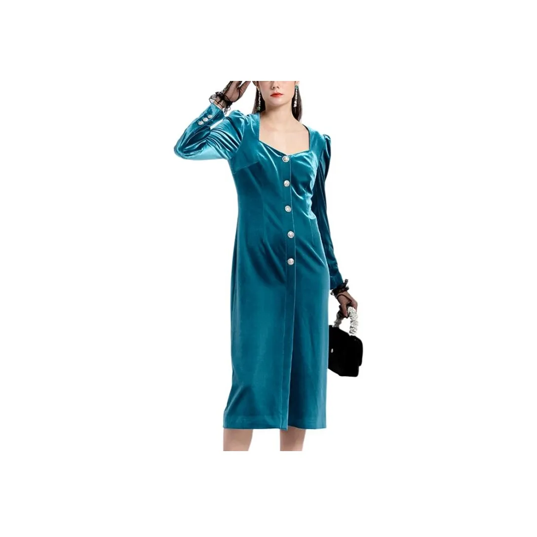 BESIONIA Long Sleeved Dresses Women's Royal Blue