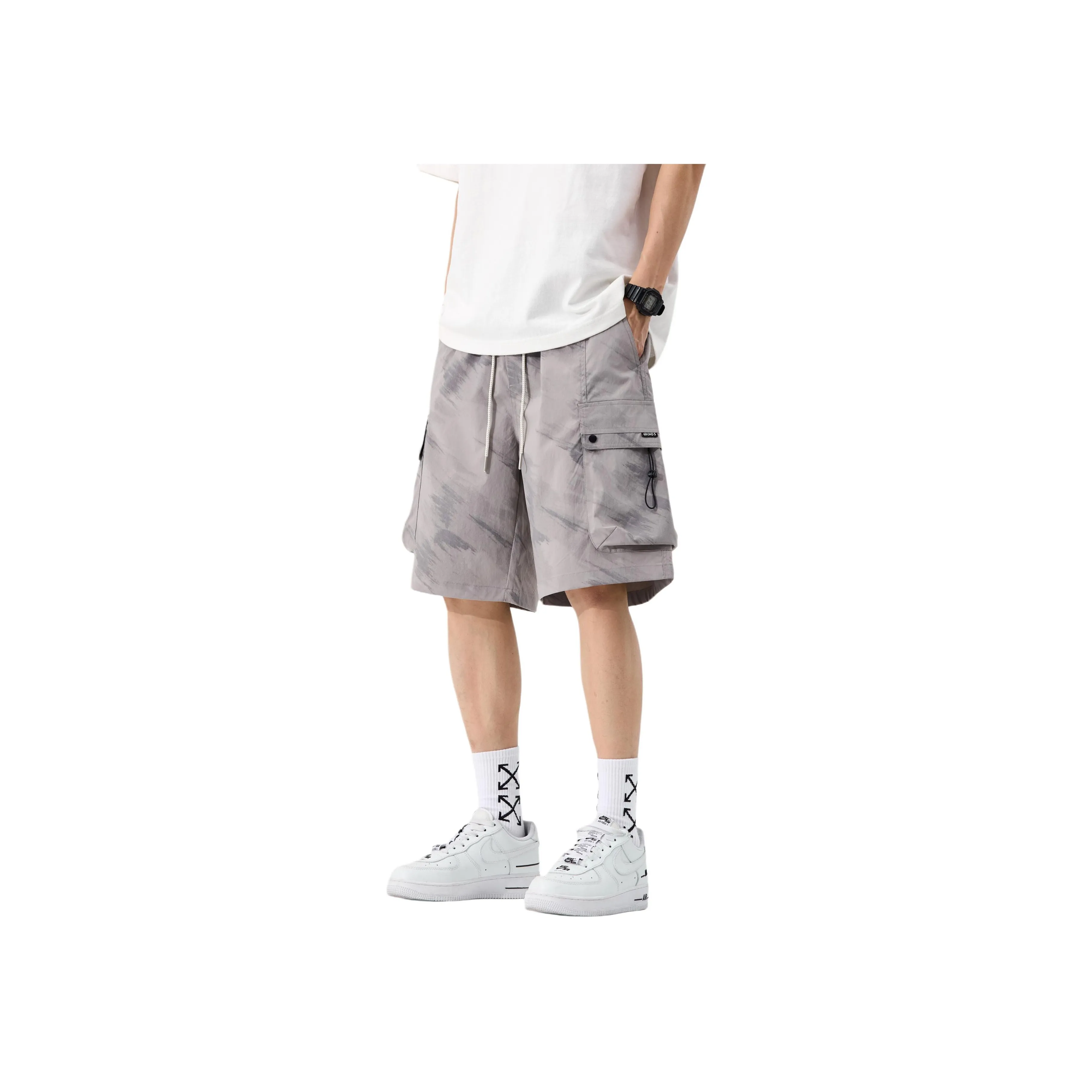 Menglaini Casual Shorts Unisex Gray Green