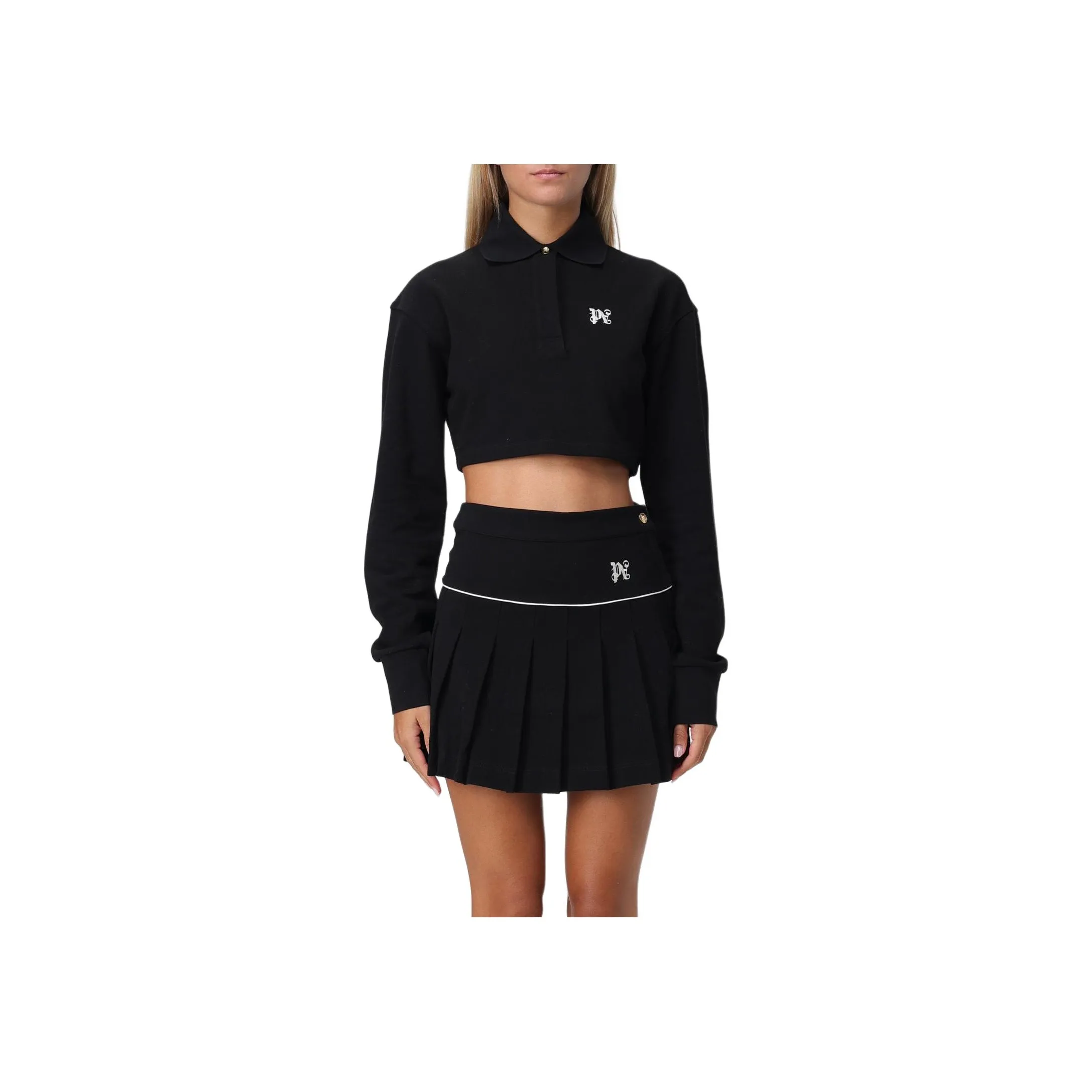 PALM ANGELS Pa Monogram Embroidered Cropped Polo Shirt