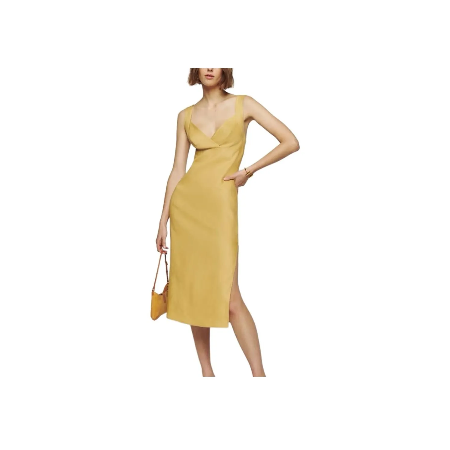 REFORMATION Allira Linen Dress Slip Dress Women's Yellow