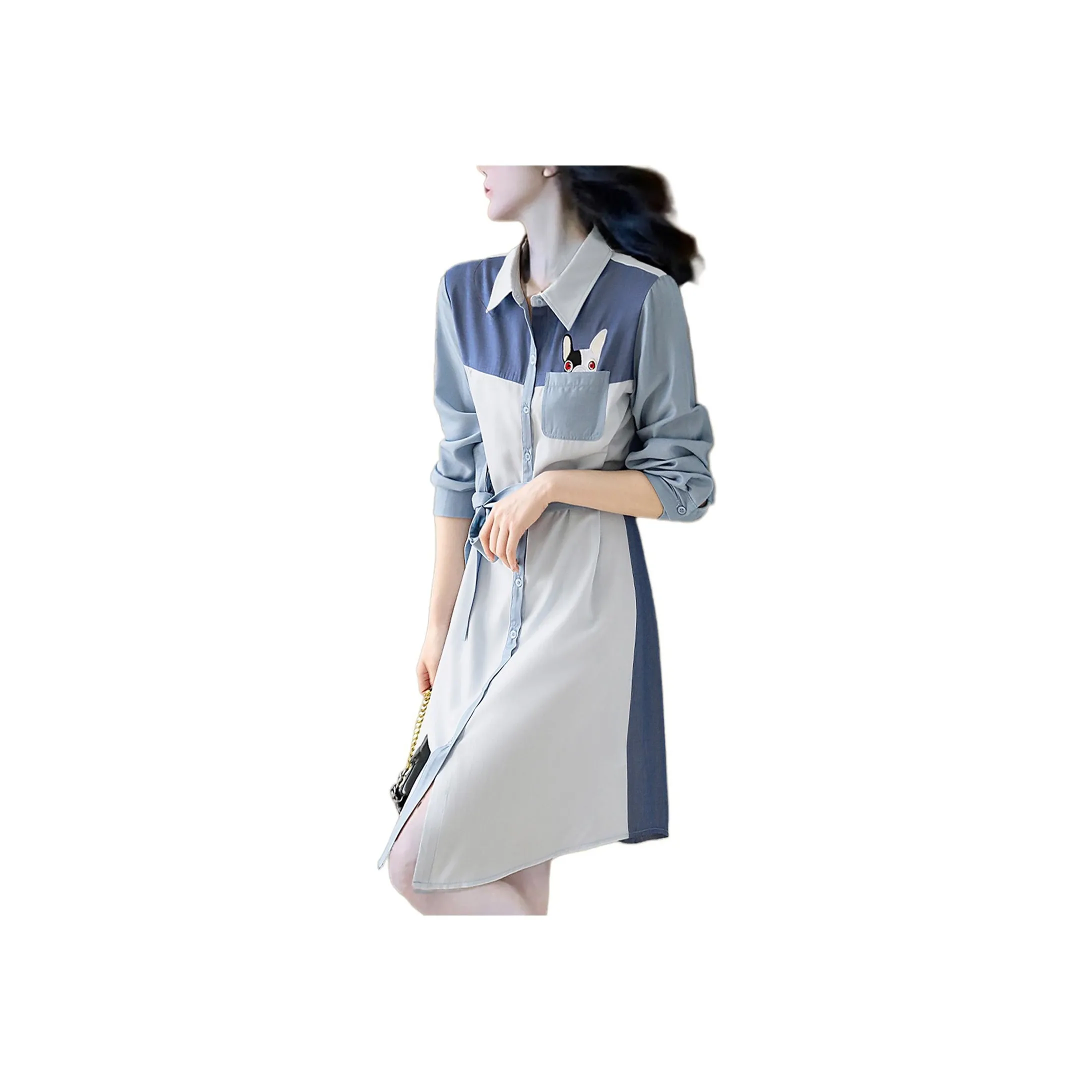 Wbwq Long Sleeved Dress Women's Multicolor Blue