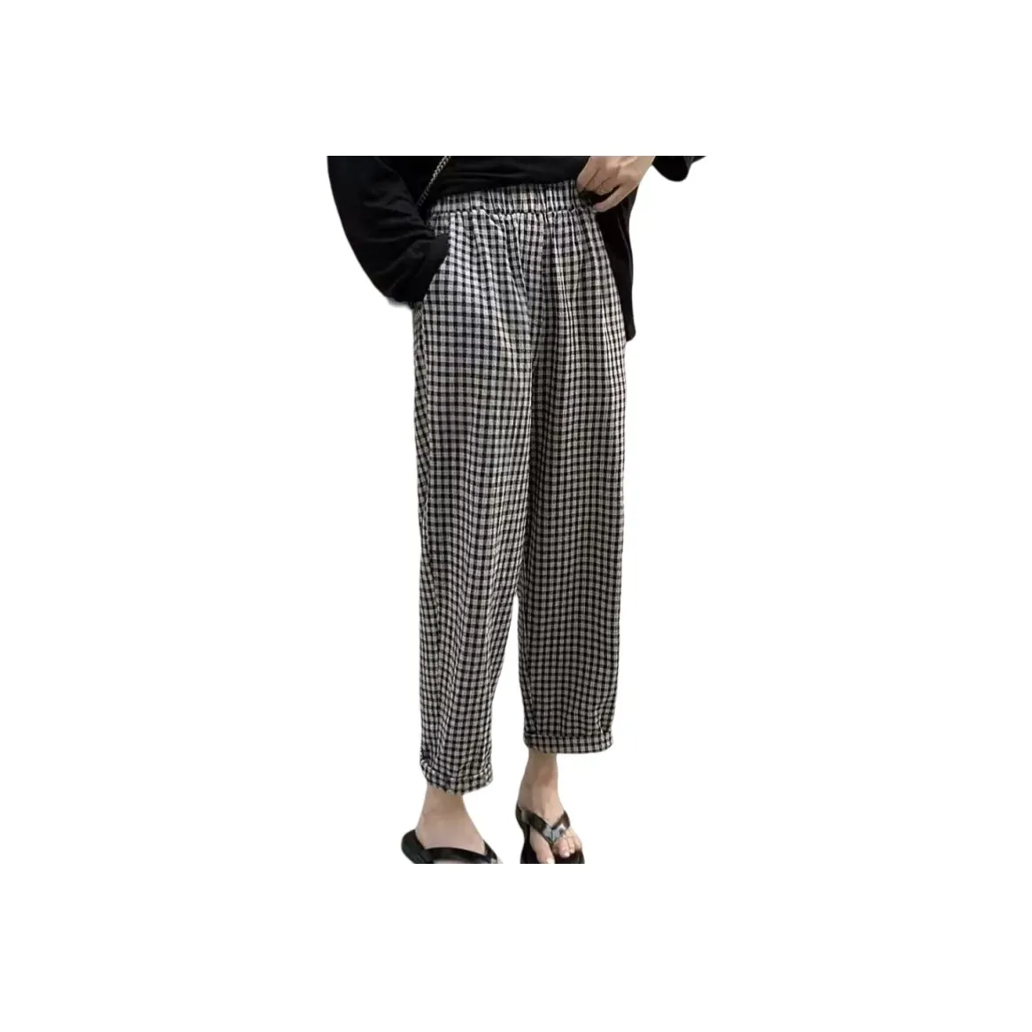 Lan Miao D9003 Черно-белые Клетчатые Женские Повседневные Брюки