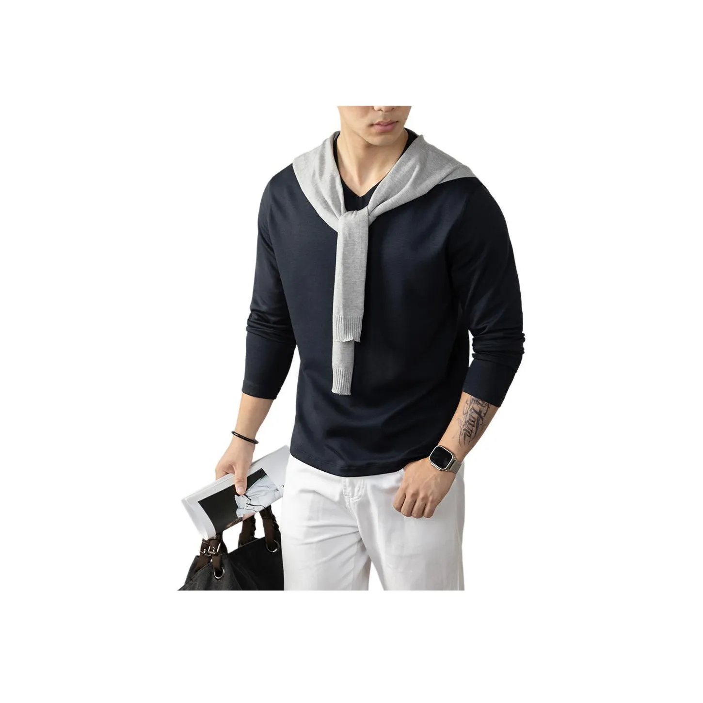 PERDONTOO V-образный вырез длинный рукав мужская рубашка