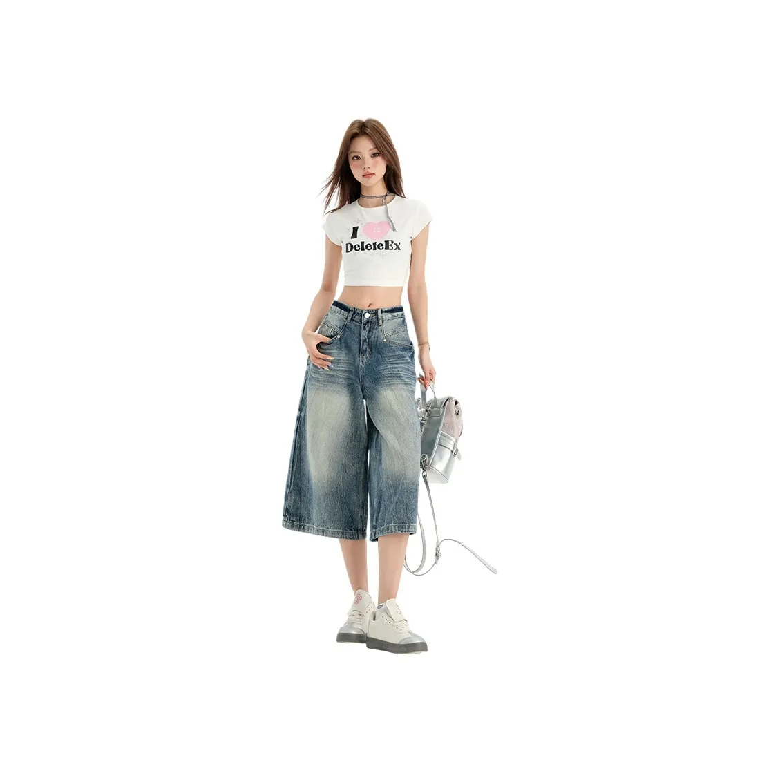 Розовые штаны-капри, винтажные синие женские джинсовые шорты