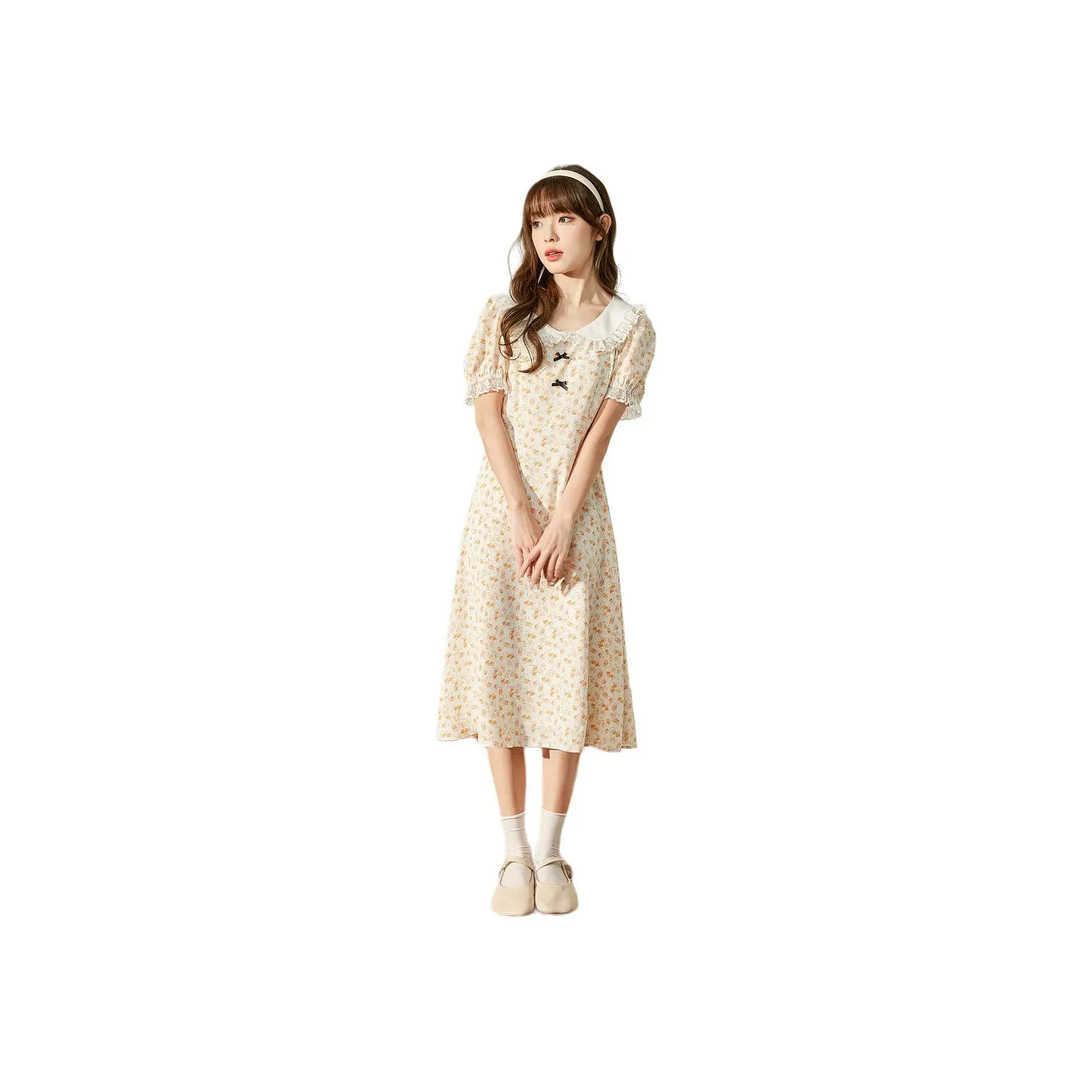 Tonlion Short Sleeved Dress Women's Sunflower Yellow