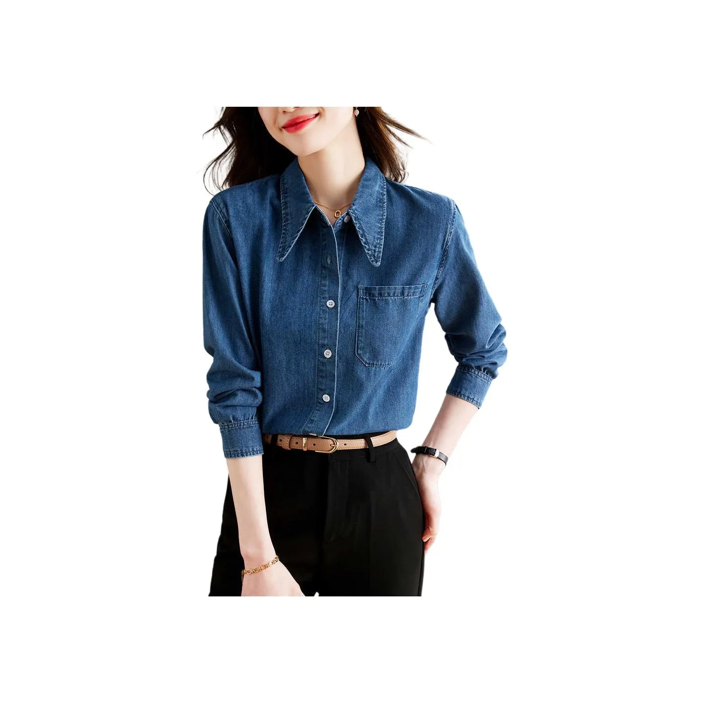 Корейский стиль рубашка женские джинсовый синий