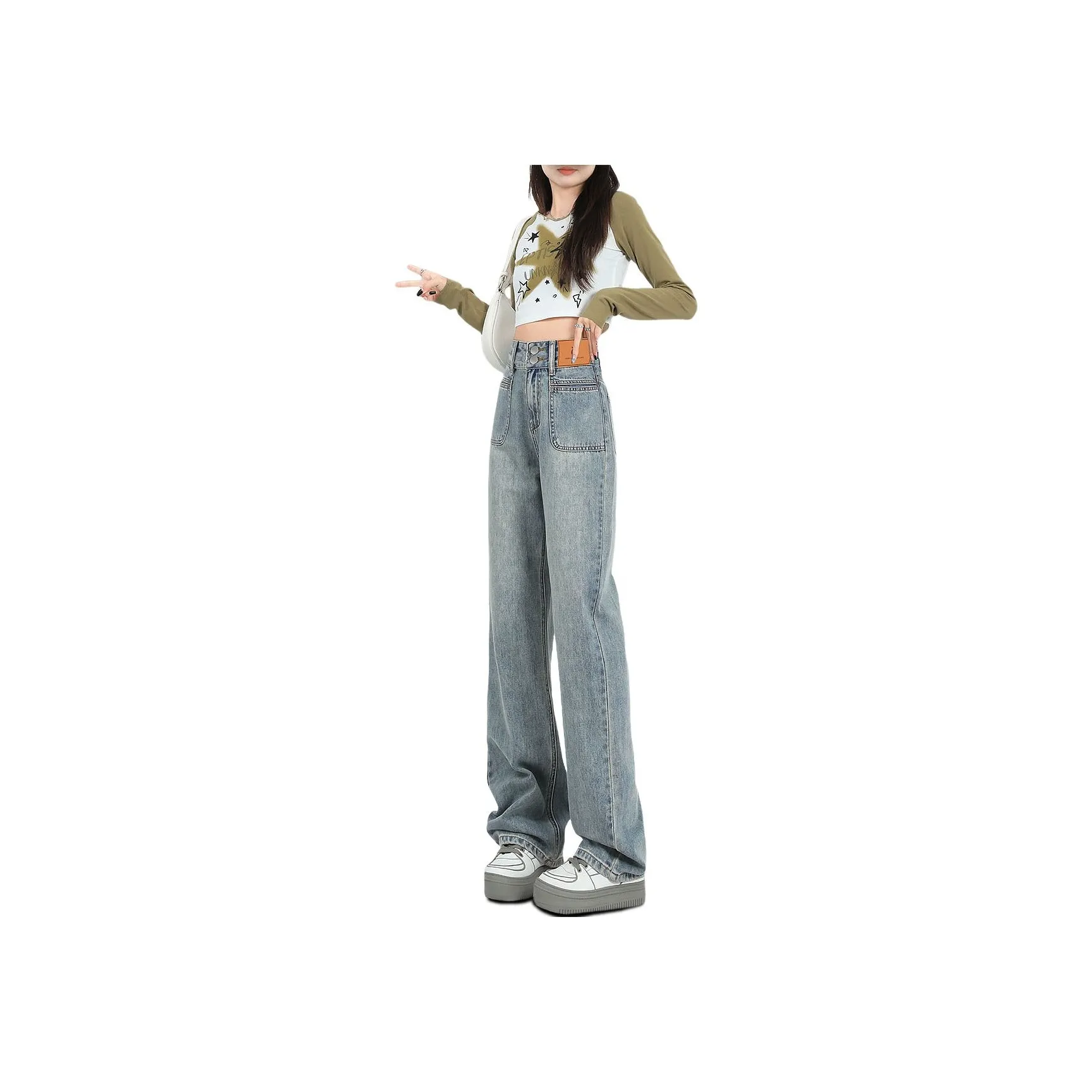 Weixi Джинсы Женские Винтаж Зеленый