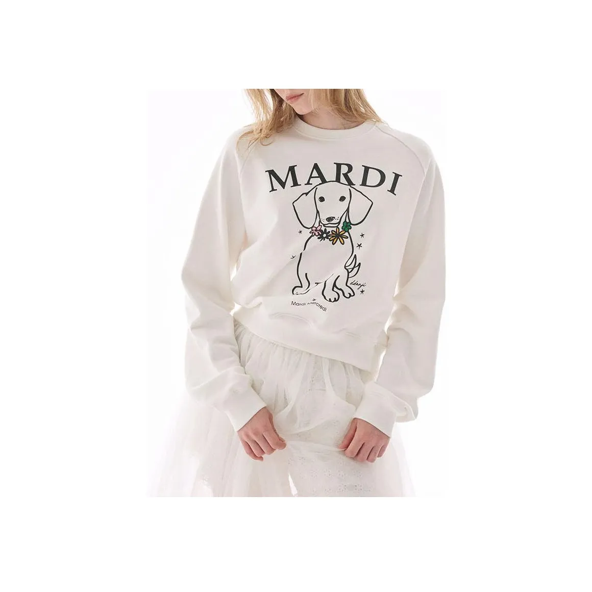 MARDI MERCREDI SS25 SWEATSHIRT SWING THE TAIL DDANJI FLOWER NECKLACE Sweatshirt Korean Style Women's White/Orange