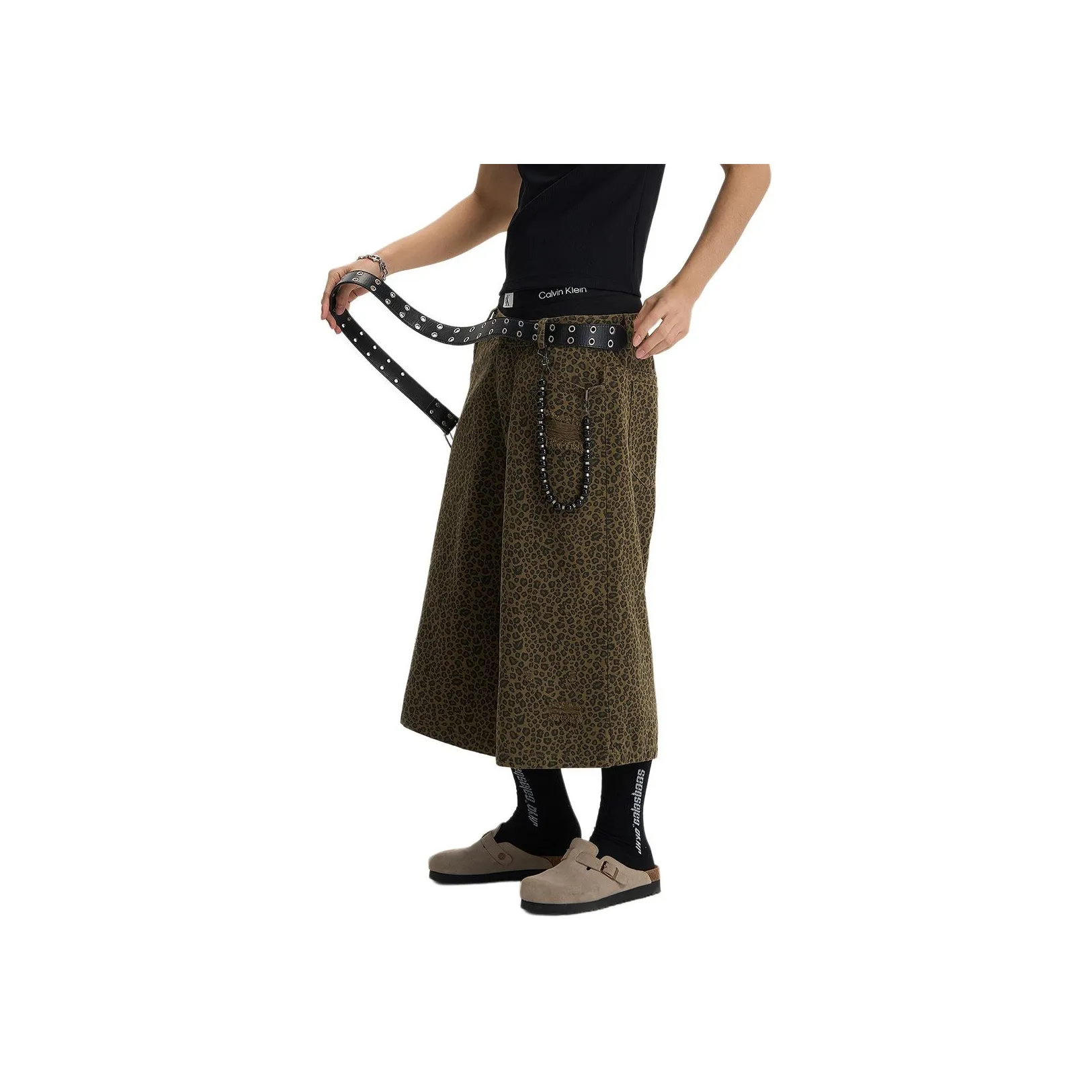 JHYQ Повседневные шорты Унисекс Зеленый Леопардовый принт