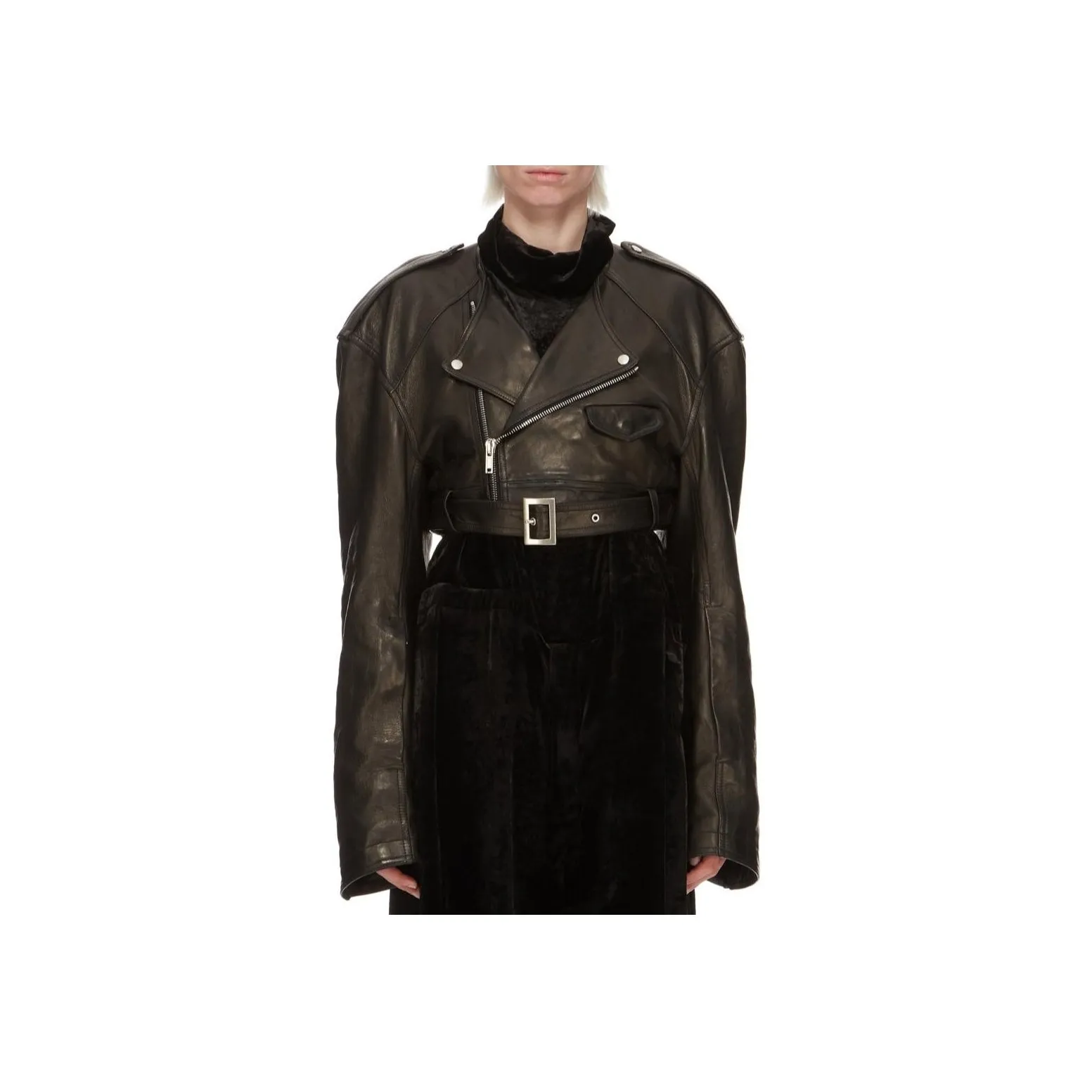 RICK OWENS Micro Cropped Leather Biker Jacket