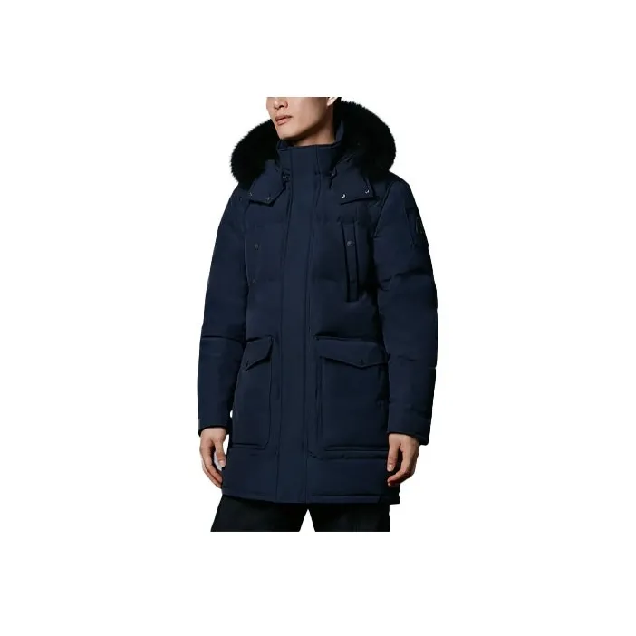 Moose Knuckles Solid Color Hooded Mid Length Down Jacket Men's