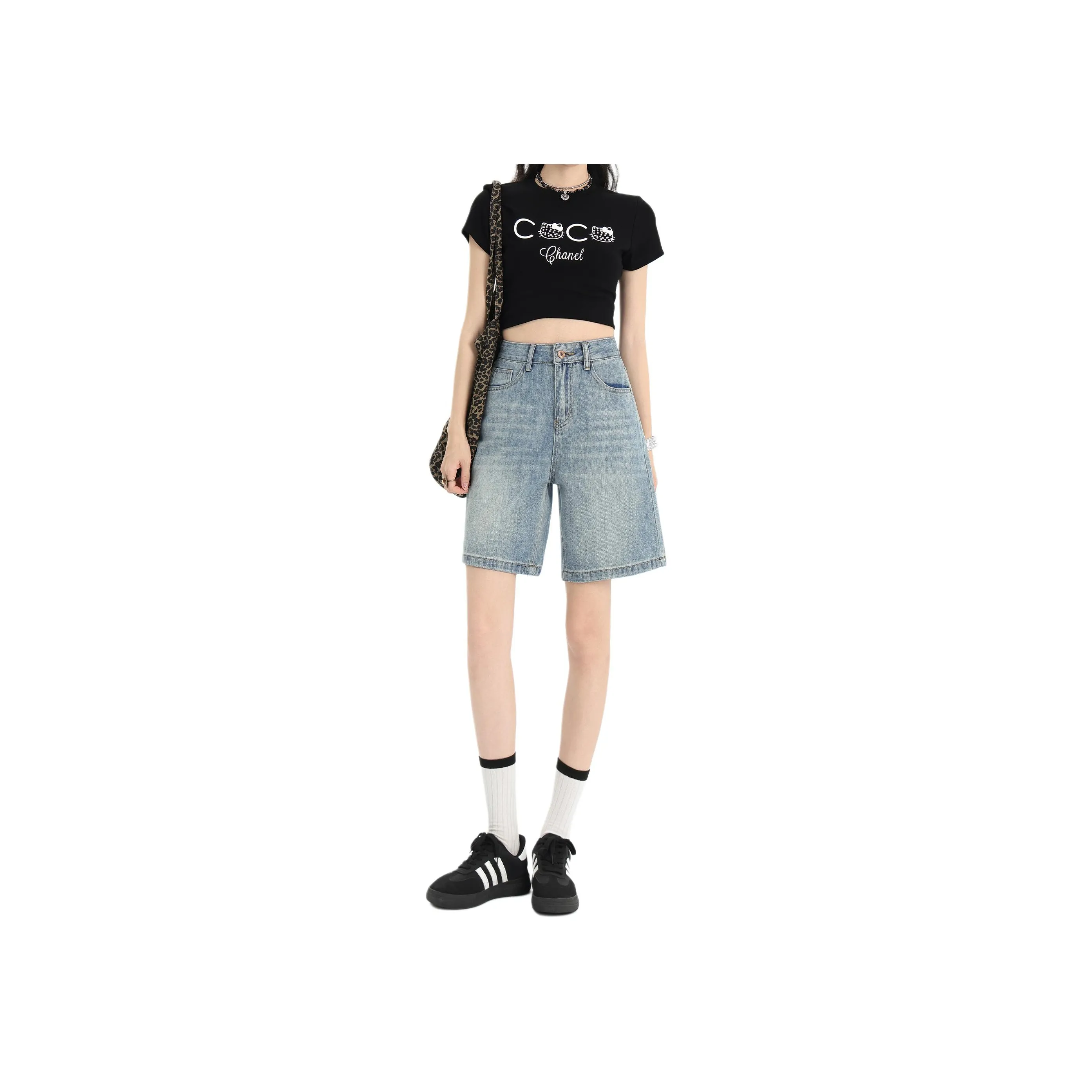 Wen Shan Denim Shorts Women's Light Blue Knee Length Pants