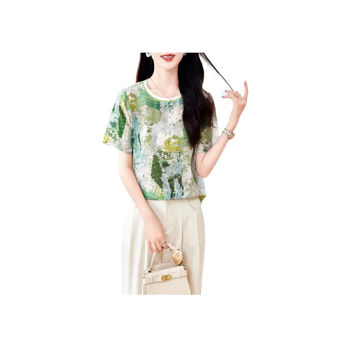 Yi Mengyuan Шелк T Рубашка Женская