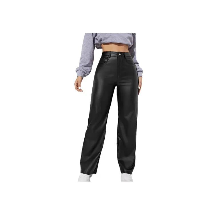 Casual Wide Leg PU Leather Pants Women