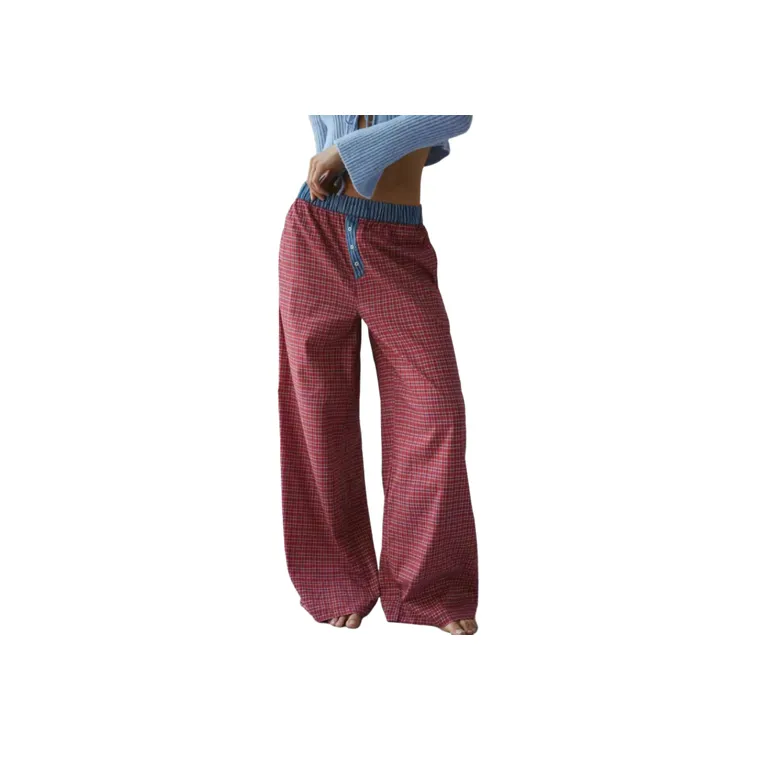 Retro Plaid Linen Casual Pants Women