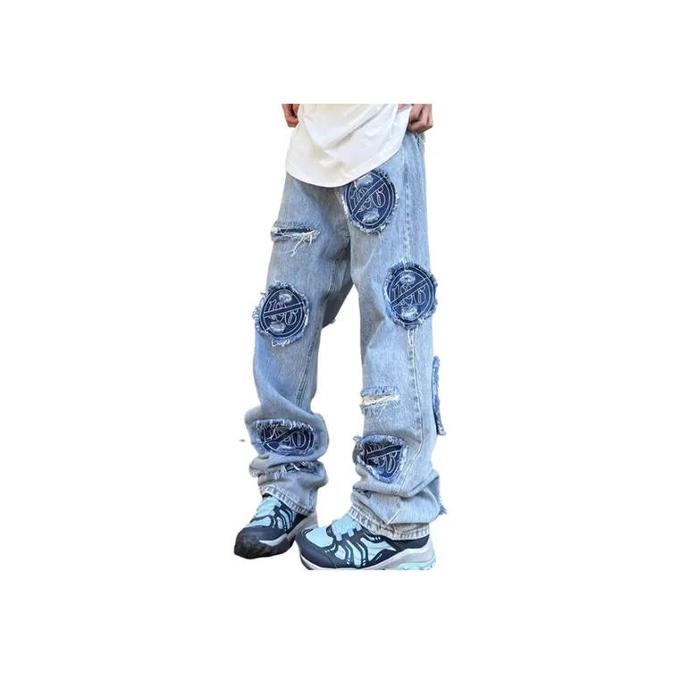 Embroidery Retro Ripped Jeans