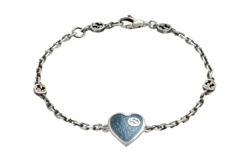 GUCCI GG Marmont 925 Sterling Silver Bracelets Unisex Silver/Light Blue