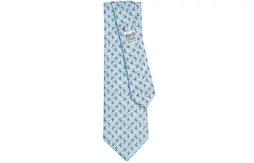 HERMES Ties Men's Sky Blue/Dark Gray/Light Gray