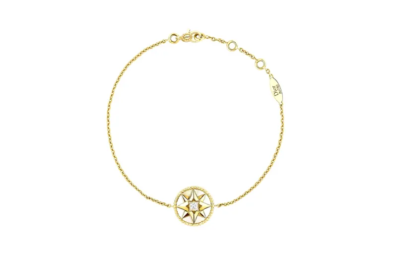 Christian DIOR Pre Owned 2010s 18kt Yellow Gold Rose Des Vents Diamond And Mother of pearl Bracelet