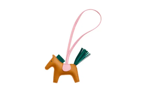 HERMES Rodeo Sheepskin Charms Unisex Pine Green & Cherry Blossom Pink