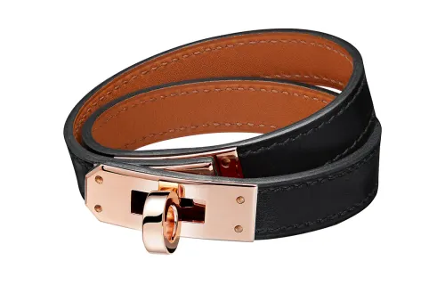 HERMES Kelly Double Wrap Calfskin Wristbands Unisex Rose Gold