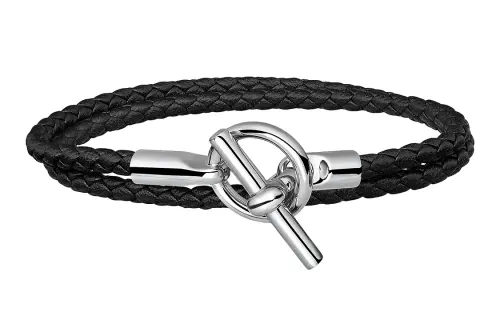 HERMES Leather Bracelets Unisex Black