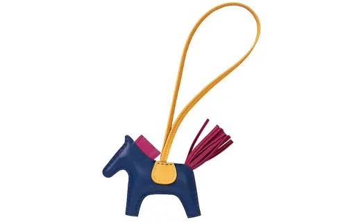 HERMES Leather Charms Unisex Dark Blue Sun Yellow & Rose Red