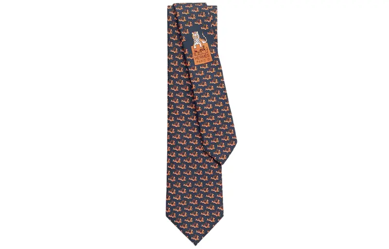 HERMES Ties Men's Marine Blue/Orange