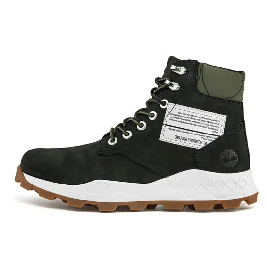 Timberland 6 Inch Brooklyn Side Zip Wide Fit Boots 'Black Nubuck With Green Padded Collar'