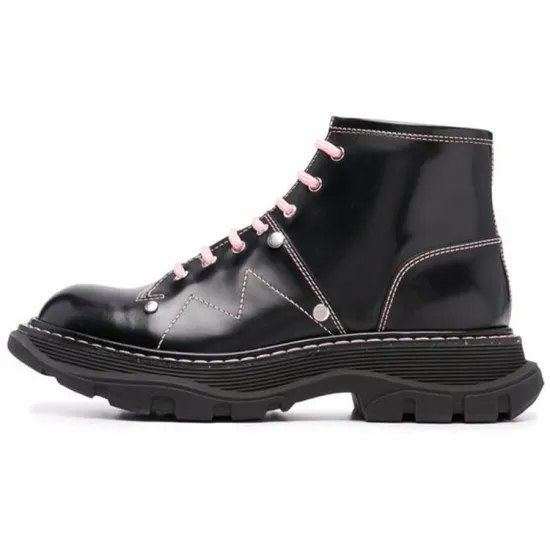 Alexander McQueen Contrast Stitch Tread Lace Up Boots 'Black Pink' Women's