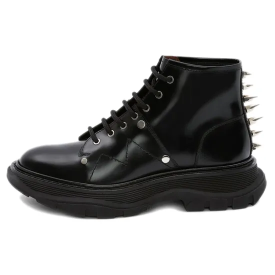 Alexander McQueen Tread Slick Lace Up Boots Black Silver Women's
