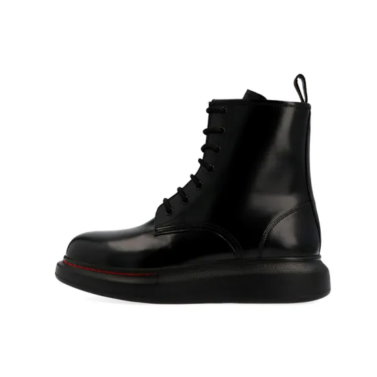 Alexander McQueen Glossed-Leather Platform Ankle Boot Black Red Women's