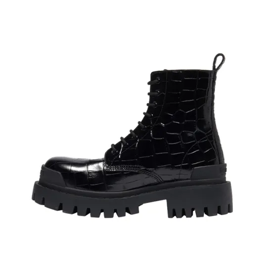Balenciaga Strike 20mm Croc Embossed Lace Up Boot Black