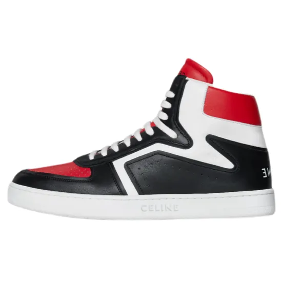 CELINE Skateboard Shoes Men High-Top Black White Red
