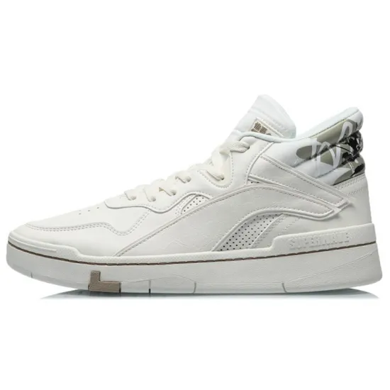 LINING Wave Skateboard Shoes Men Mid-Top Snow White