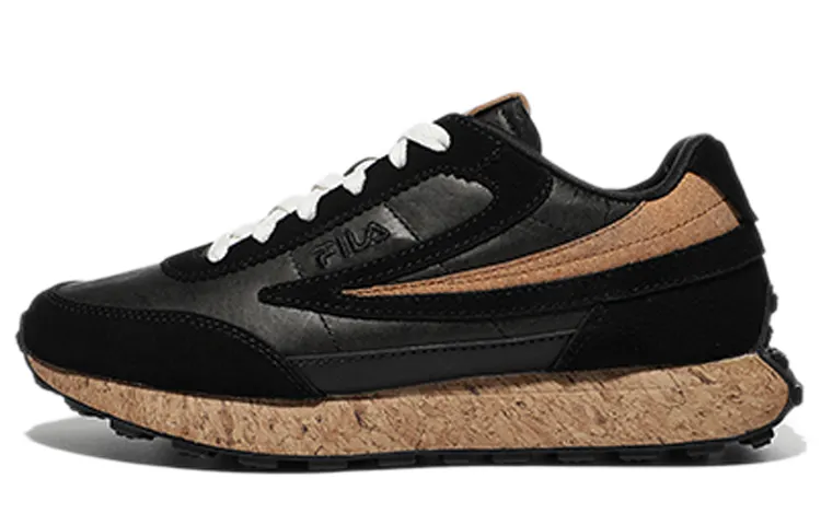 FILA Split Suede Low top Running Shoes Unisex Black Brown Korean Style