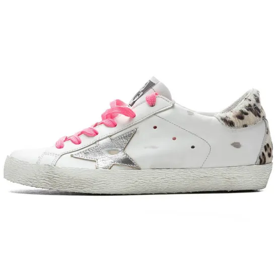 Golden Goose Super Star White Silver Pink Leopard Print Women's