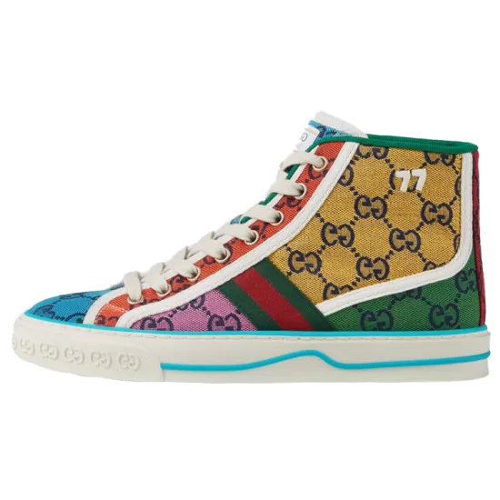 GUCCI Tennis 1977 Canvas Shoes Women's High-Top Yellow/Green/Red