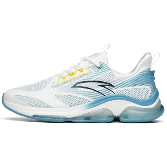 Anta Cushioned Slip-Resistant Abrasion-Resistant Breathable Low-Top Running Shoes Men's White Blue Yellow