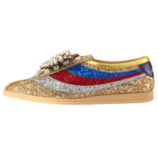 GUCCI Falacer Stylish Skateboarding Shoes Women's Golden Blue Red