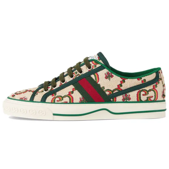 GUCCI Tennis 1977 Skateboard Shoes Women's Low-Top Beige Green