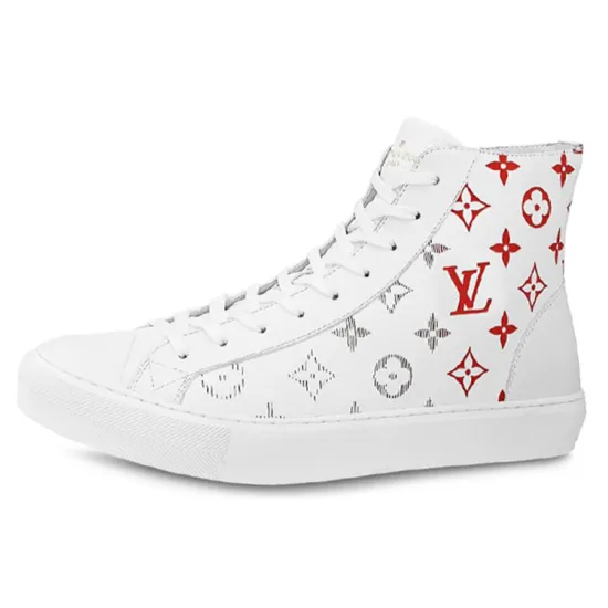 LOUIS VUITTON Tattoo Monogram Ankle Sneakers 'White Red Grey'