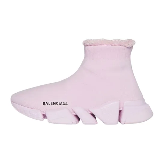 Balenciaga Speed 2.0 Recycled Knit Fake Fur Pink Women's