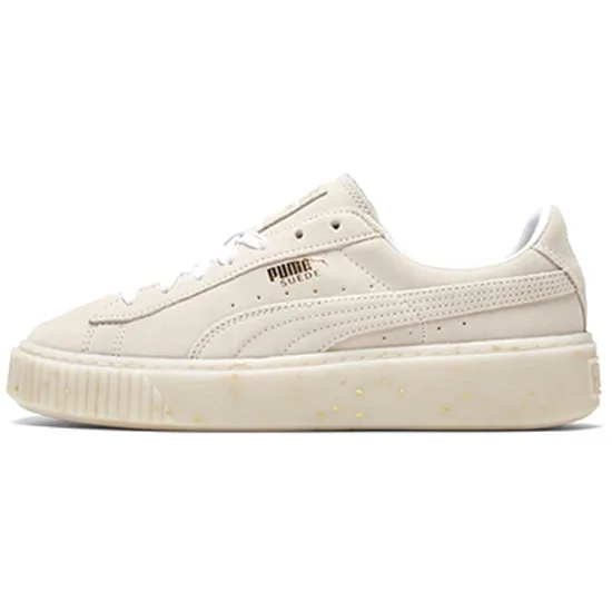 PUMA Suede Skateboarding Shoes Women's Low-top Mi White Gold