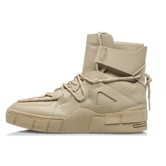 LINING CF Skateboard Shoes Women's High-Top Plain Khaki