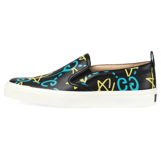 GUCCI Skateboard Shoes Women's Low-Top Black Blue/Yellow