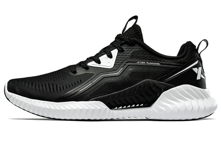 Xtep hydrogen wind technology breathable low top running shoes men's black and white